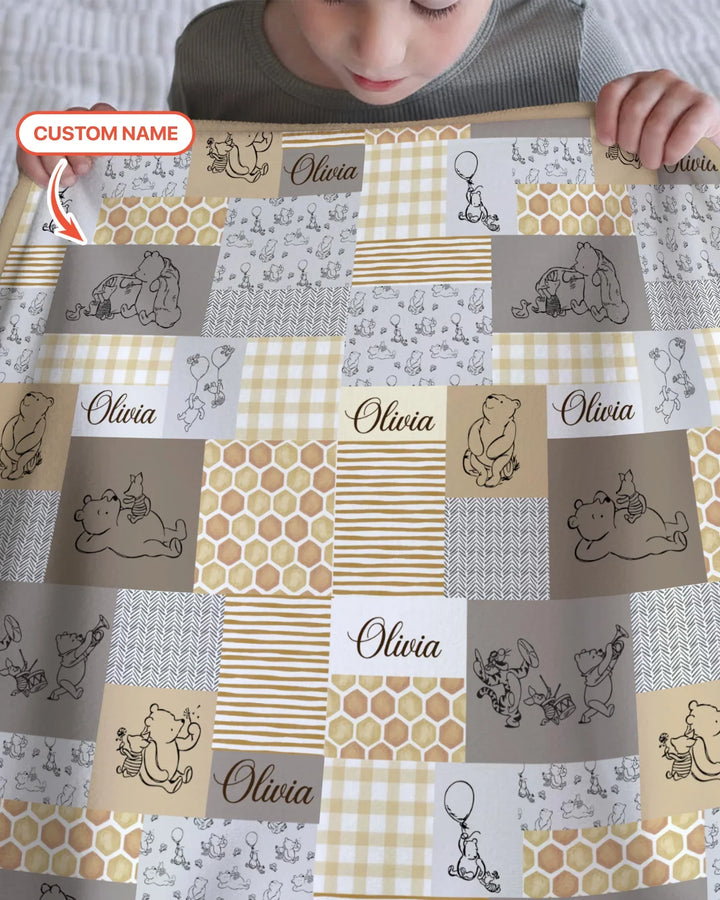 Personalized Classic Bear Patchwork Bamboo Blanket