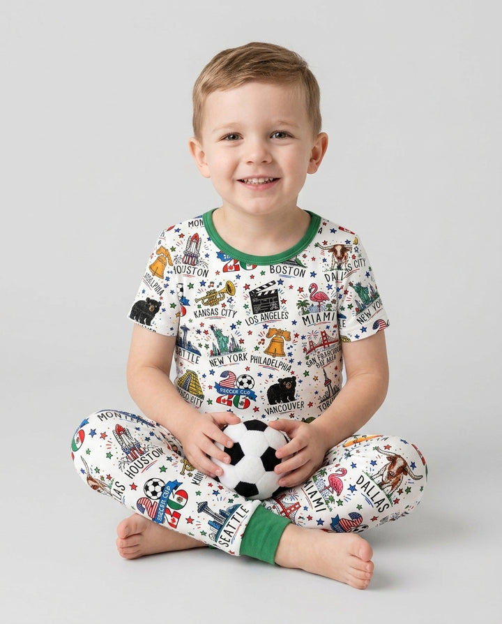 2026 Soccer Cup Host Citties Bamboo Two Piece Short Sleeve Pajama Set
