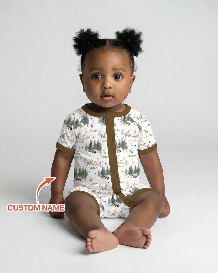 Custom Name Forest Bear Deer Bamboo Shorty Zippy