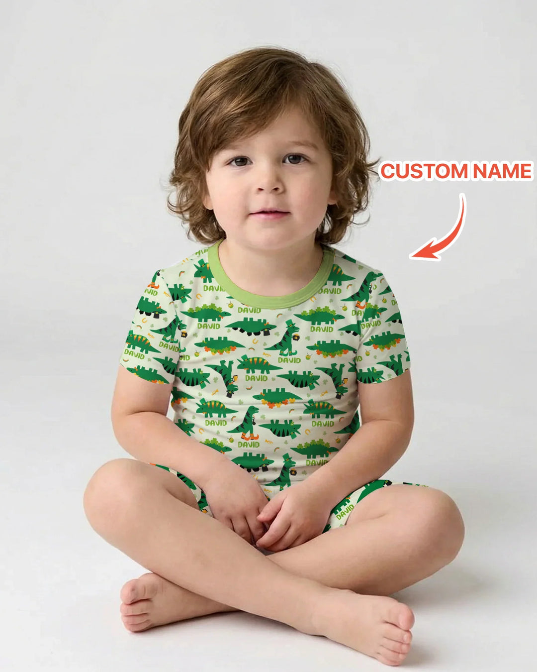St. Patrick's Day Dinosaurs Custom Two Piece Short Sleeve Shorts Pajama Set