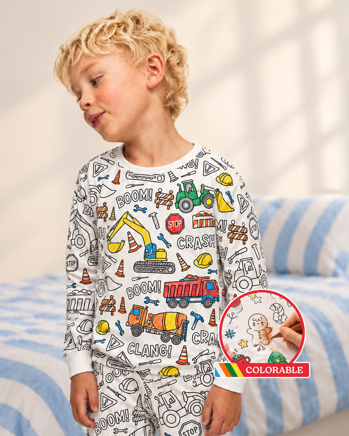 Conjunto de Pijama de Dos Piezas de Bambú para Colorear Zona de Construcción