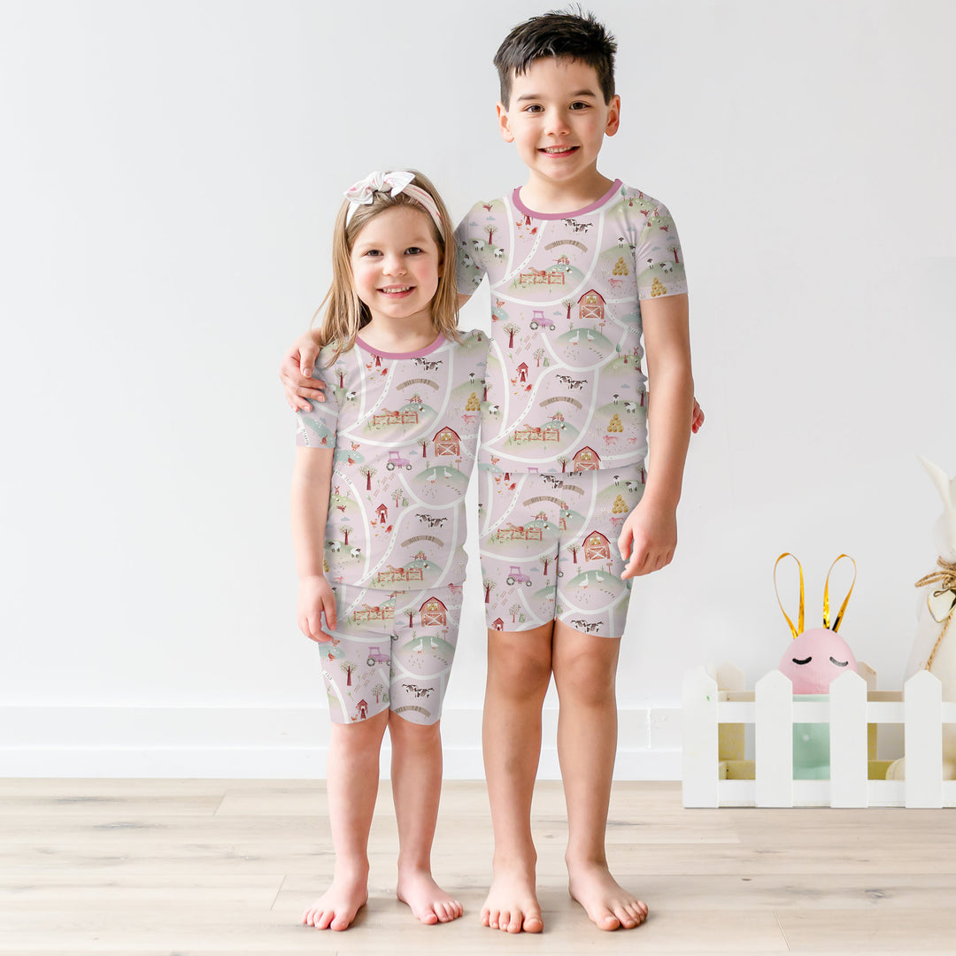 Farm Meadow Route Map Two Piece Short Sleeve Shorts Pajama Set