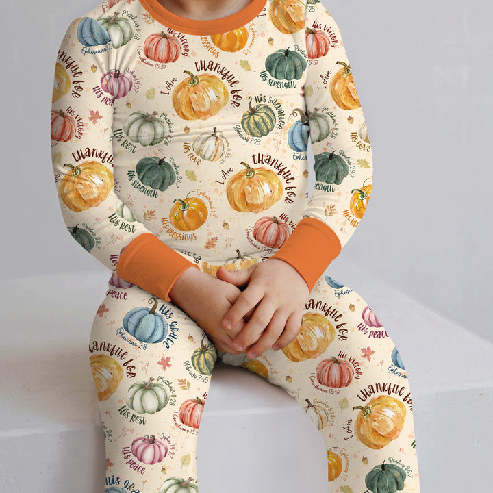 Christian Thanksgiving Two Piece Long Sleeve Pajama Set , Christian Thanksgiving Two Piece Long Sleeve Pajama Set - 12-18M / Chocolate Brown