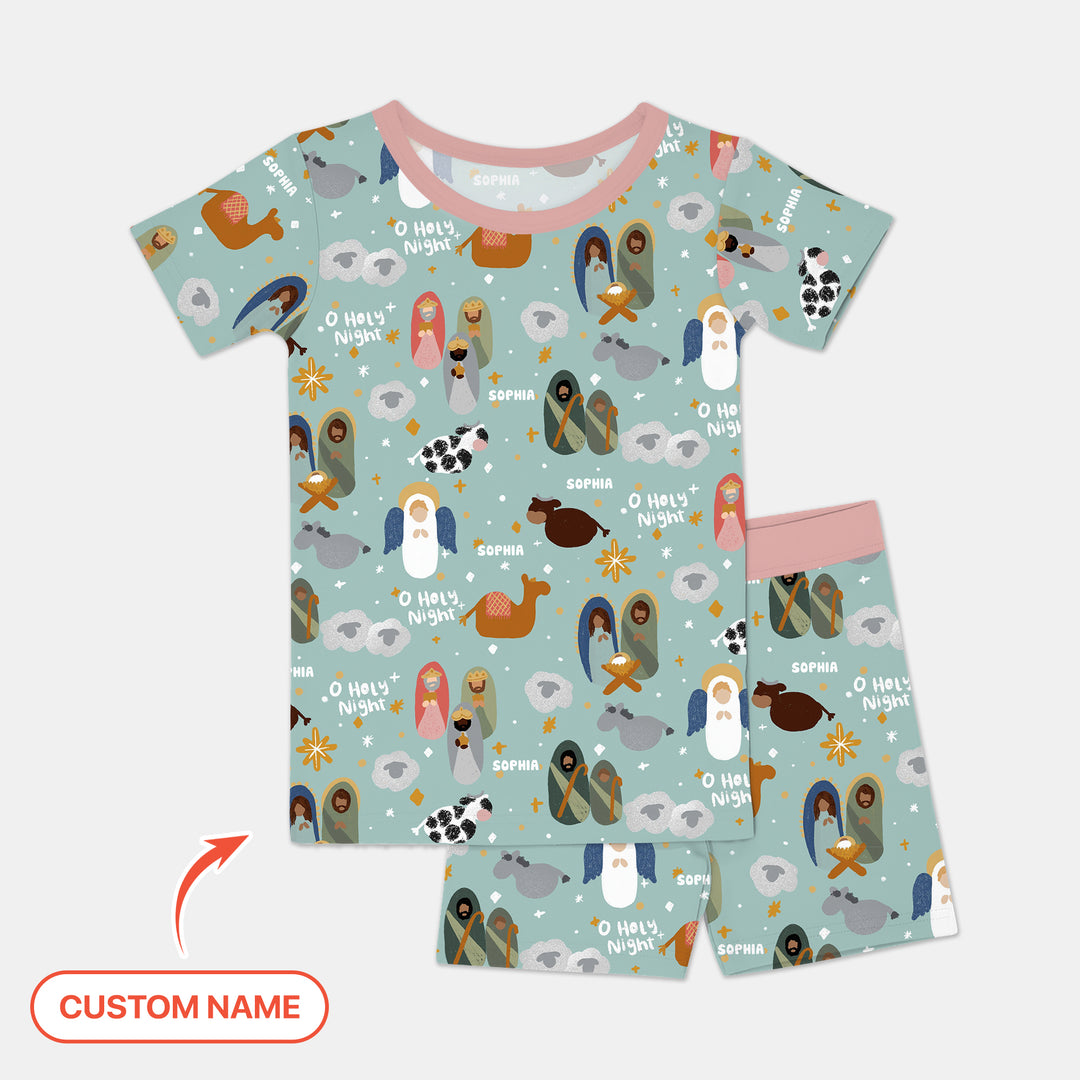 O Holy Night Custom Name Two Piece Short Sleeve Shorts Pajama Set