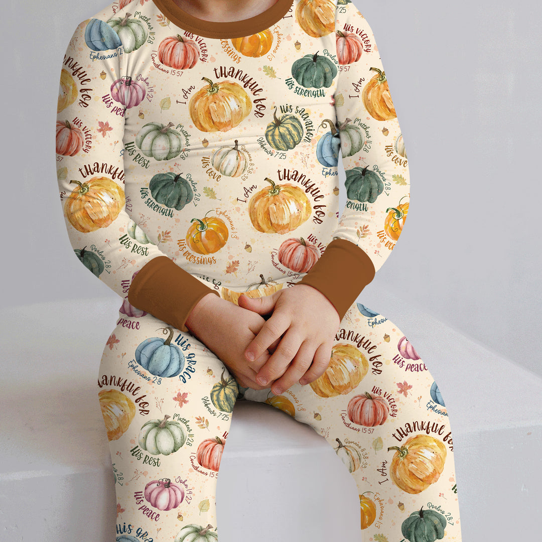 Christian Thanksgiving Two Piece Long Sleeve Pajama Set , Christian Thanksgiving Two Piece Long Sleeve Pajama Set - 12-18M / Chocolate Brown