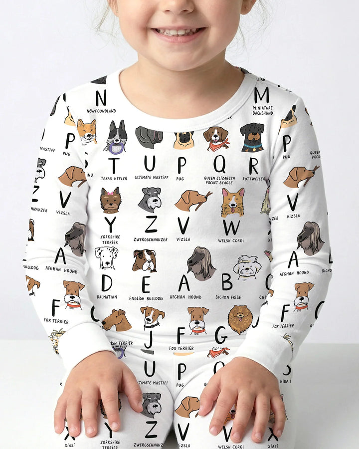 Funny Dogs Alphabet Two Piece Long Sleeve Pajama Set