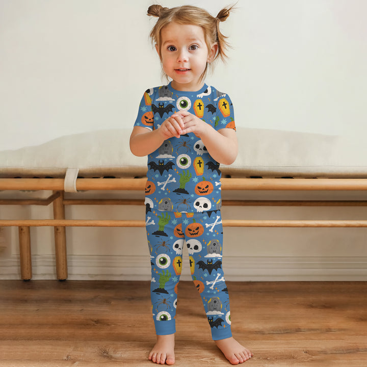 Little Monsters Two Piece Short Sleeve Pajama Set For Haloween