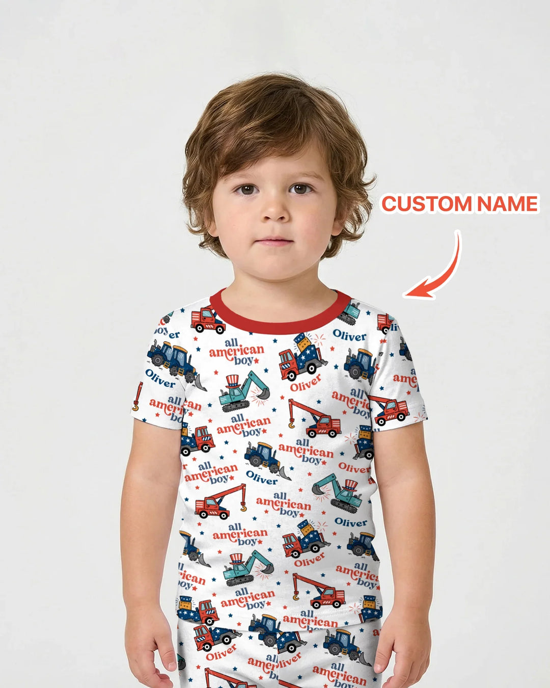 Nombre Personalizado Niño Americano Pijama de Dos Piezas de Bambú de Manga Corta y Pantalón Corto