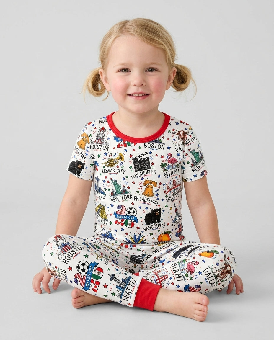 2026 Soccer Cup Host Citties Bamboo Two Piece Short Sleeve Pajama Set