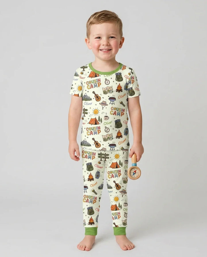 Custom Name Cousin Camp 2026 Bamboo Two Piece Short Sleeve Pajama Set
