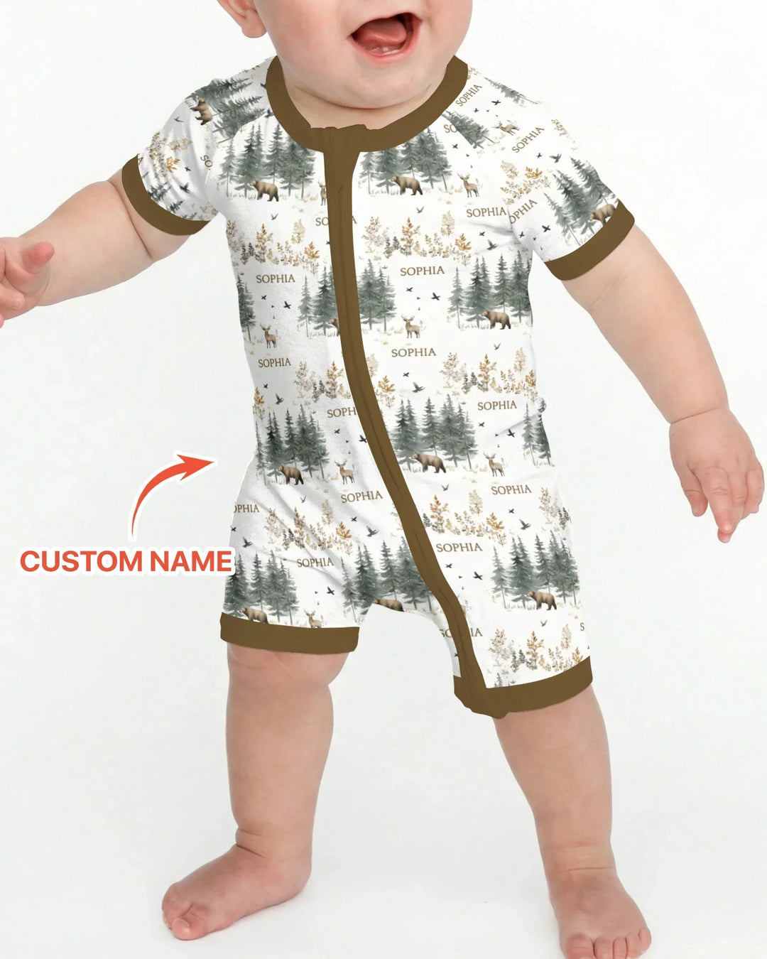 Custom Name Forest Bear Deer Bamboo Shorty Zippy