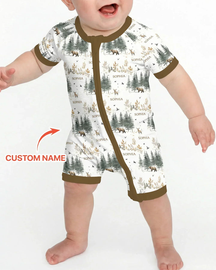 Custom Name Forest Bear Deer Bamboo Shorty Zippy