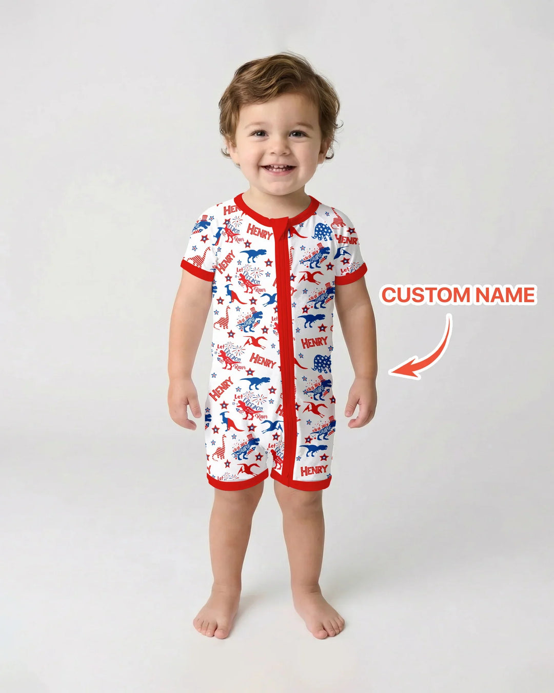 Custom Name Patriotic Dinosaur Bamboo Shorty Zippy