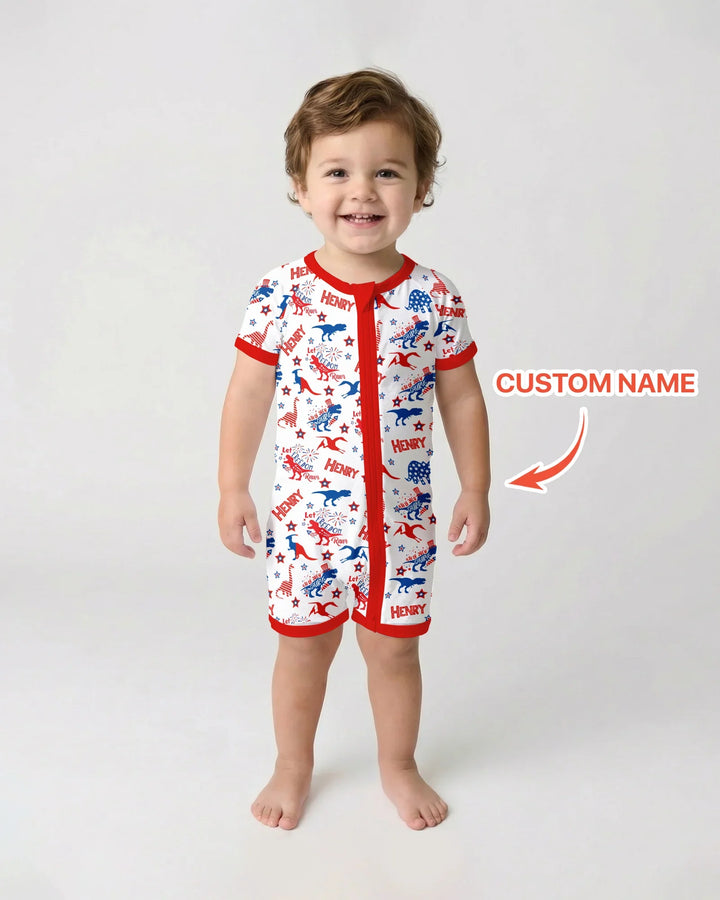 Custom Name Patriotic Dinosaur Bamboo Shorty Zippy
