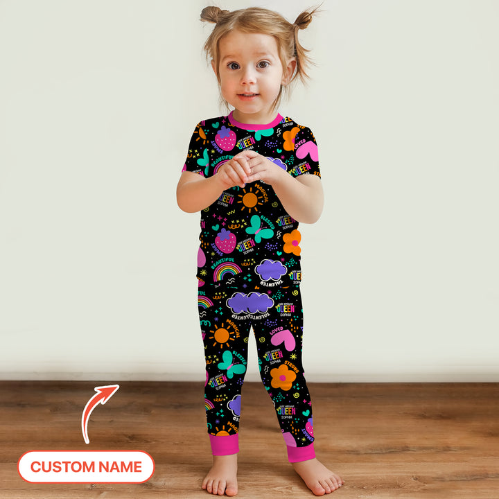 Custom Name Little Melanin Queen Two Piece Short Sleeve Pajama Set