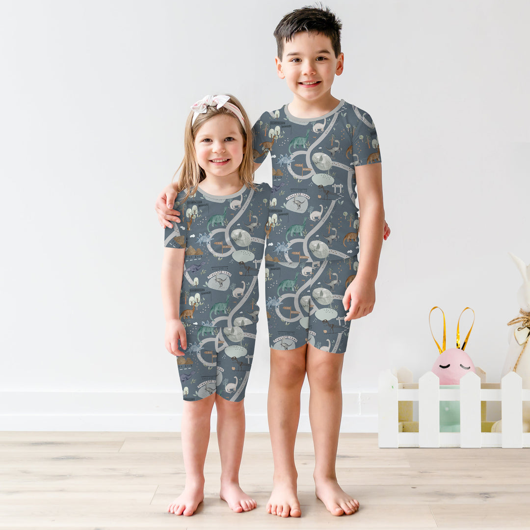Dinosaur Route Map Two Piece Short Sleeve Shorts Pajama Set