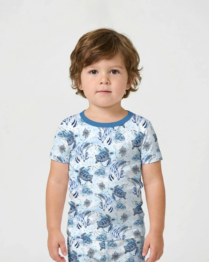 Little Turtles Family Matching Bamboo Two Piece Short Sleeve Pajama Set