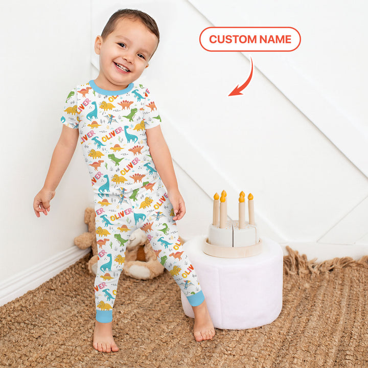 Dino Adventure Custom Name Two Piece Short Sleeve Pajama Set