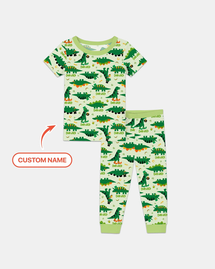 St. Patrick's Day Dinosaurs Custom Two Piece Short Sleeve Pajama Set