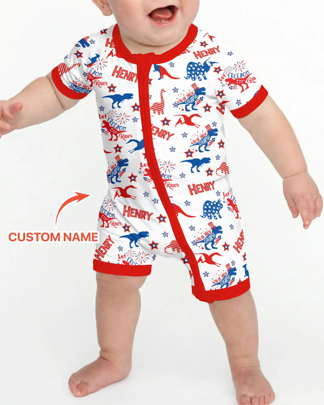 Custom Name Patriotic Dinosaur Bamboo Shorty Zippy