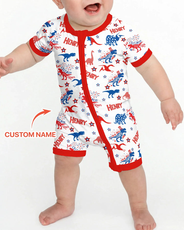 Custom Name Patriotic Dinosaur Bamboo Shorty Zippy