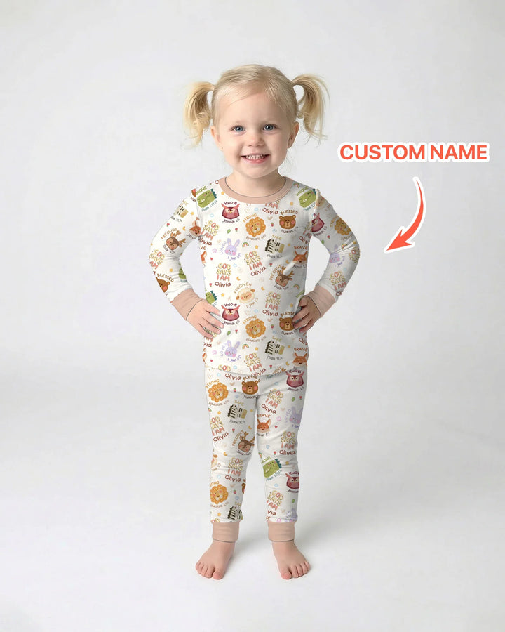 God Says I Am — Little Flock Custom Name Two Piece Long Sleeve Pajama Set