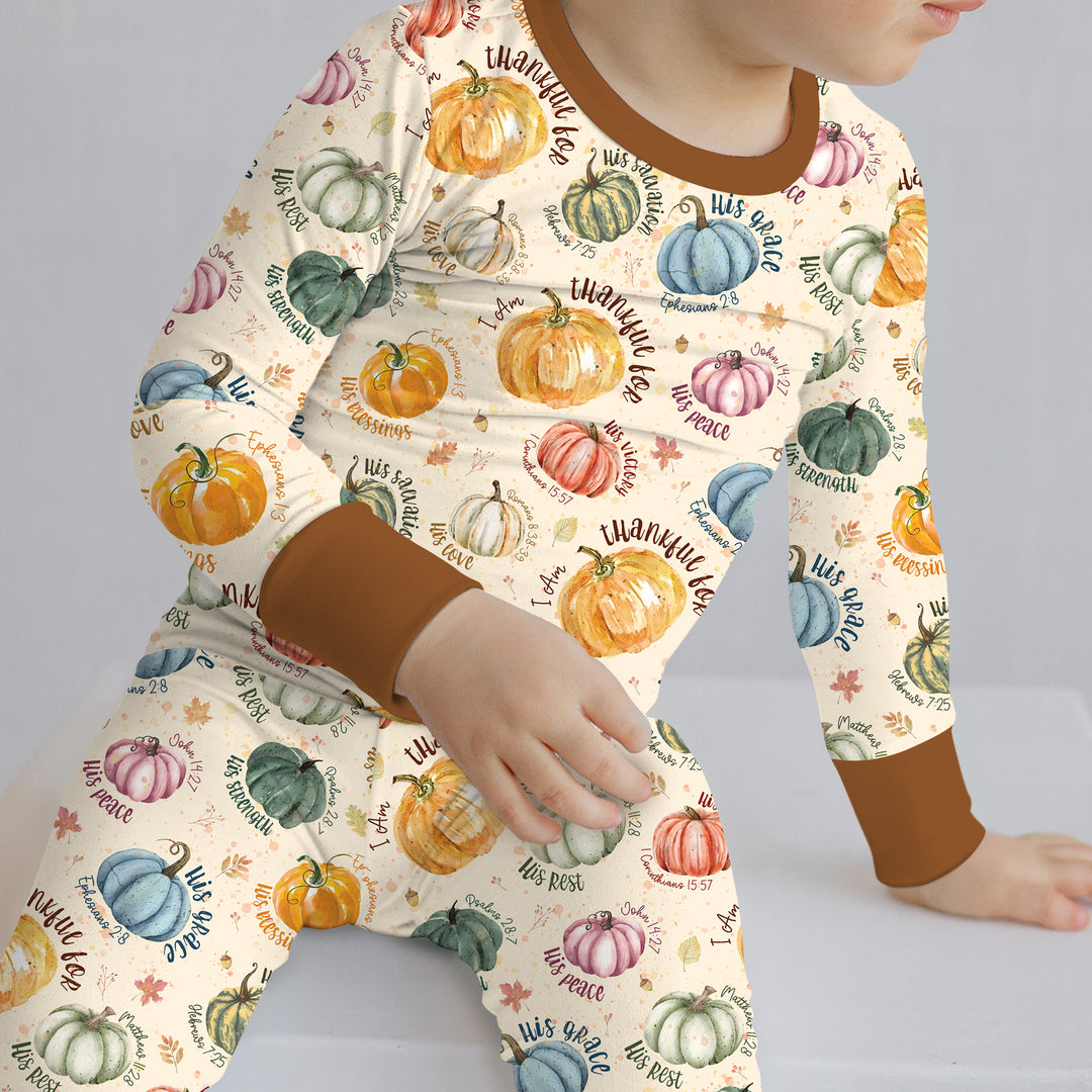 Christian Thanksgiving Two Piece Long Sleeve Pajama Set , Christian Thanksgiving Two Piece Long Sleeve Pajama Set - 12-18M / Chocolate Brown