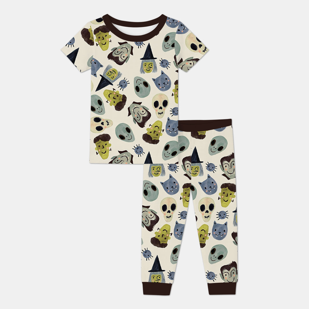 Halloween Face Two Piece Short Sleeve Pajama Set For Haloween