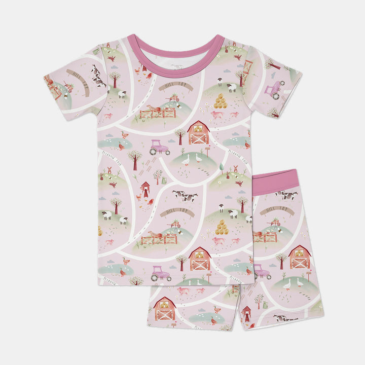 Farm Meadow Route Map Two Piece Short Sleeve Shorts Pajama Set