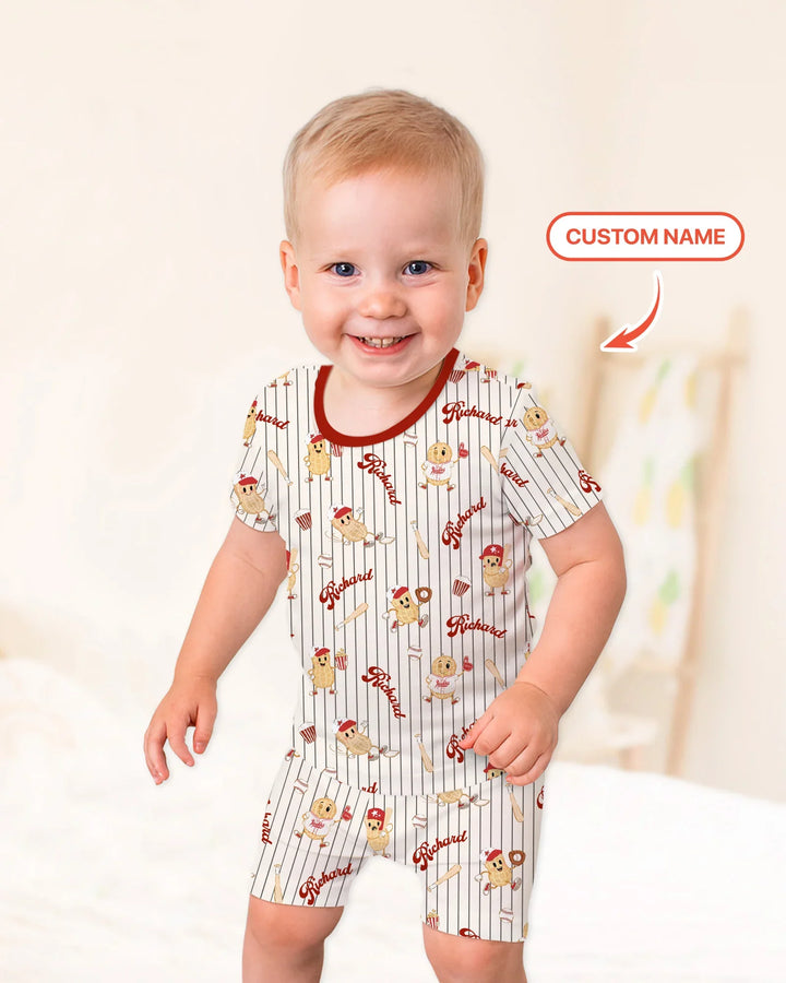 Custom Nam Retro Ballgame Bamboo Two Piece Short Sleeve Shorts Pajama Set