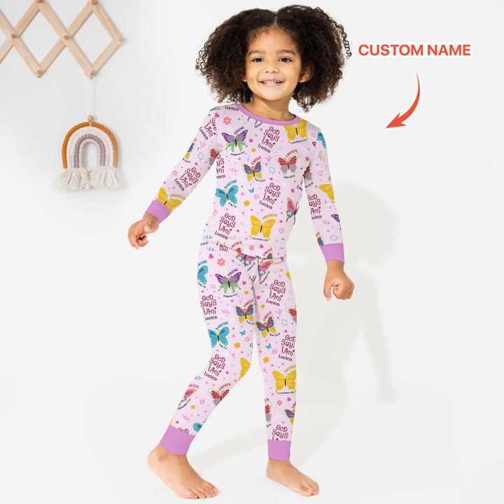God Says I Am Custom Name Girl Version Two Piece Long Sleeve Pajama Set