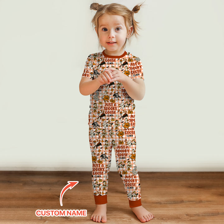 Just A Spooky Goose Custom Name Girl Version Two Piece Short Sleeve Pajama Set