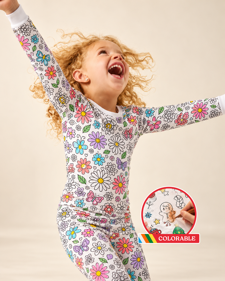 Floral Flutter Colorable Bamboo Two Piece Pajama Set