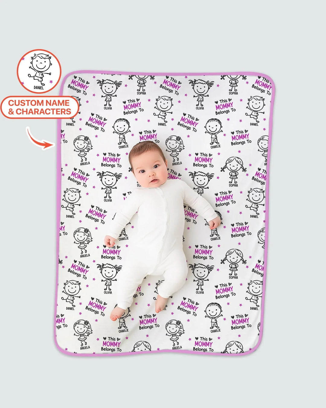 Manta de bambú con garabatos "Esta mamá pertenece a" y nombre personalizado