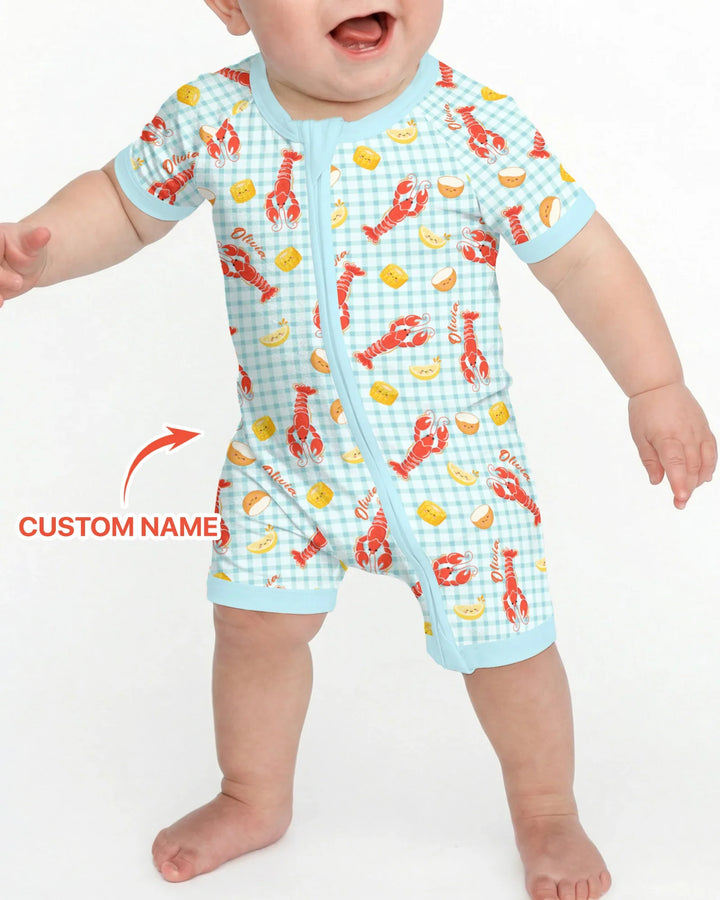 Nombre personalizado preppy temporada de cangrejos bambú corto con cremallera