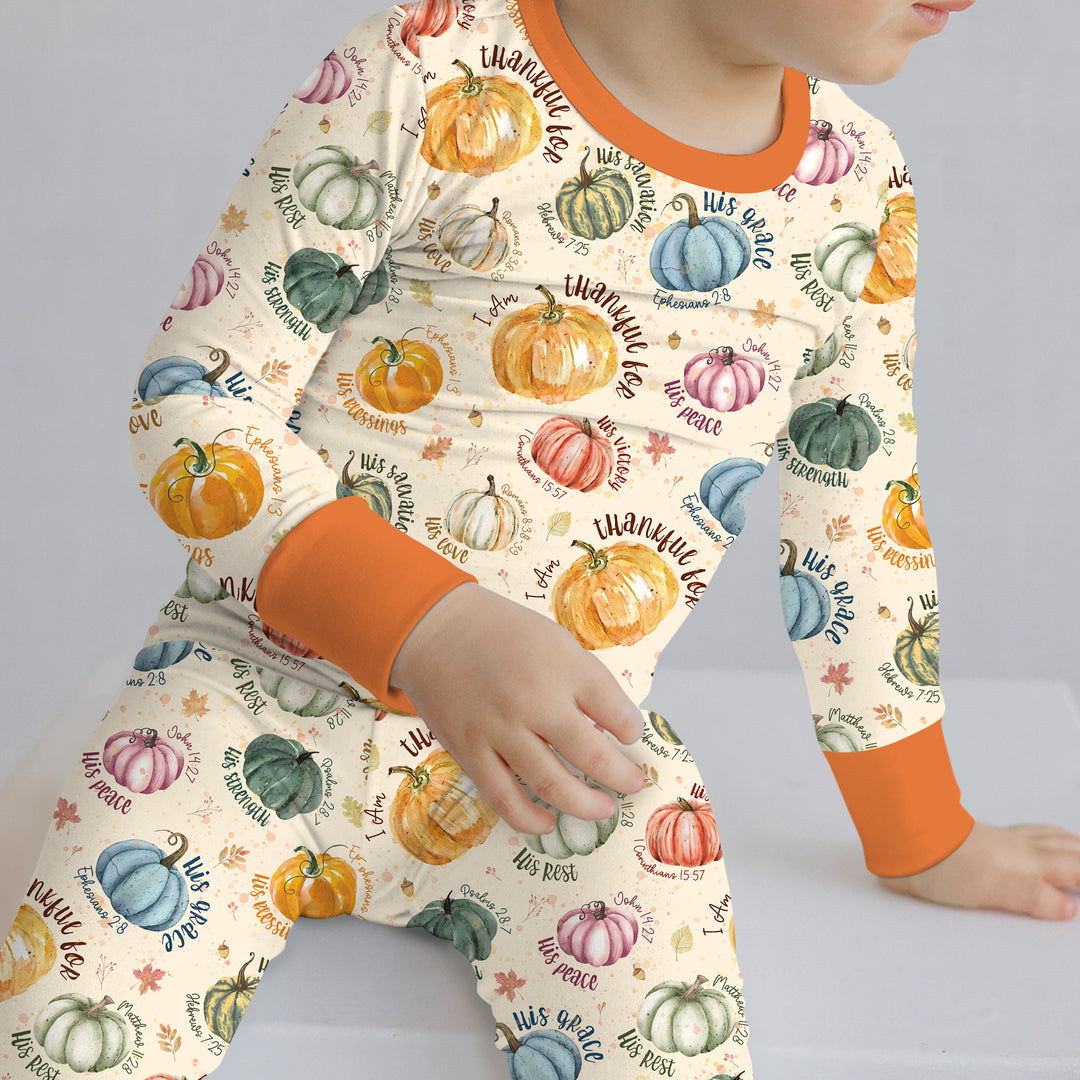 Christian Thanksgiving Two Piece Long Sleeve Pajama Set , Christian Thanksgiving Two Piece Long Sleeve Pajama Set - 12-18M / Chocolate Brown