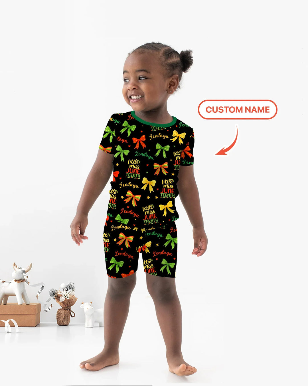 Conjunto de pijama de dos piezas de bambú de manga corta y pantalón corto para niña Little Miss Juneteenth