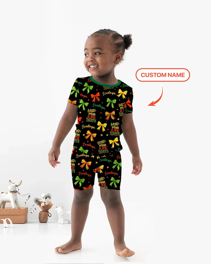 Conjunto de pijama de dos piezas de bambú de manga corta y pantalón corto para niña Little Miss Juneteenth