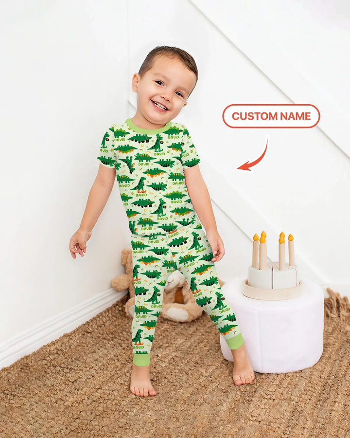 St. Patrick's Day Dinosaurs Custom Two Piece Short Sleeve Pajama Set