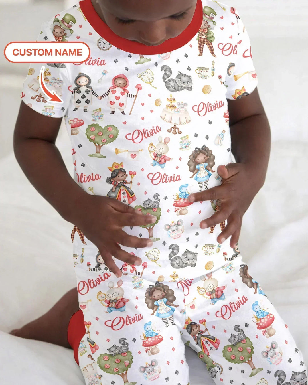 Whimsical Wonderland Tea Party Custom Name Two Piece Short Sleeve Pajama Set