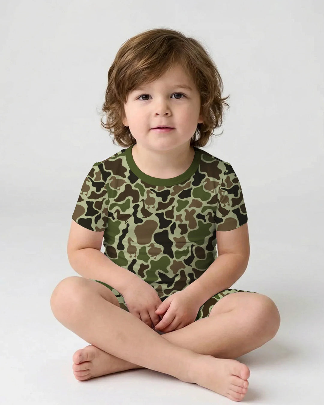 Mallard Duck Hunting Camouflage Bamboo Two Piece Short Sleeve Shorts Pajama Set