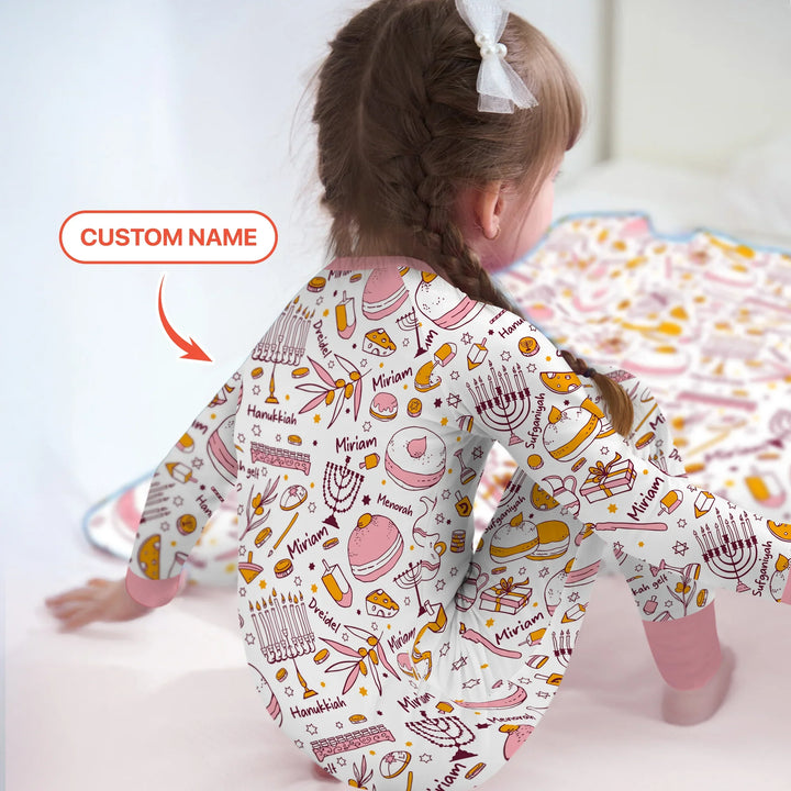 Happy Hanukkah Doodles Custom Name Family Matching Convertible Zippy