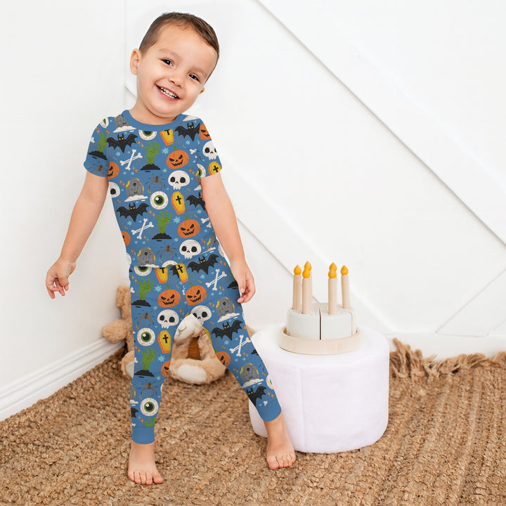 Little Monsters Two Piece Short Sleeve Pajama Set For Haloween