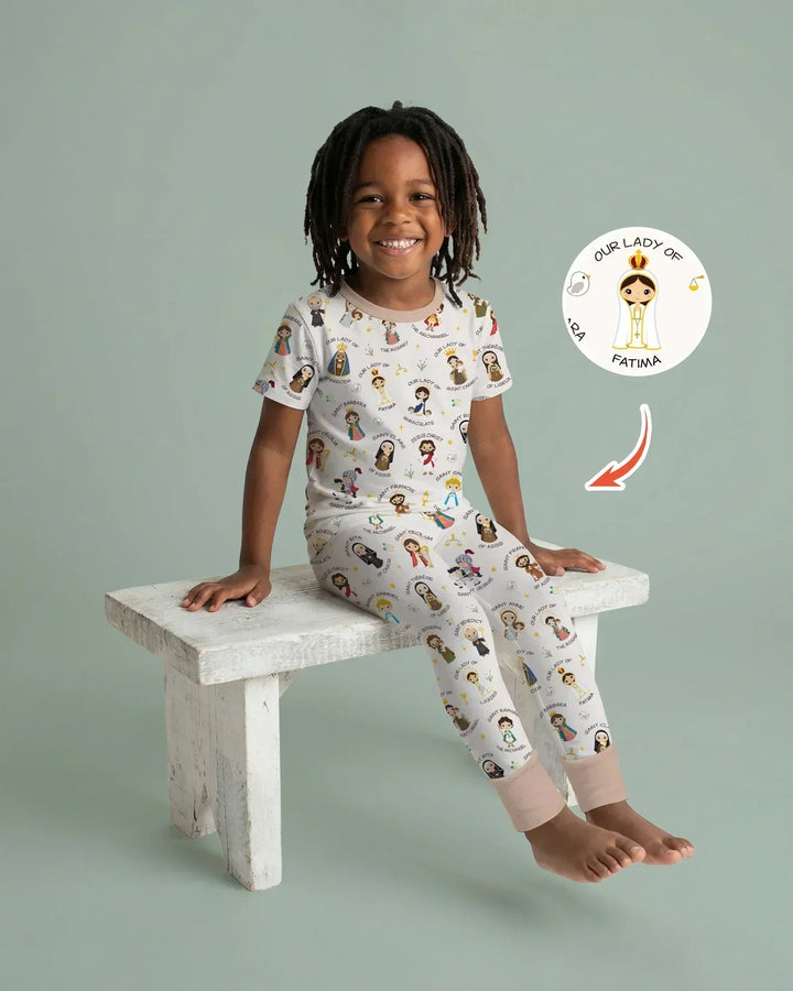 Pray For Us Family Matching Two Piece Short Sleeve Pajama Set