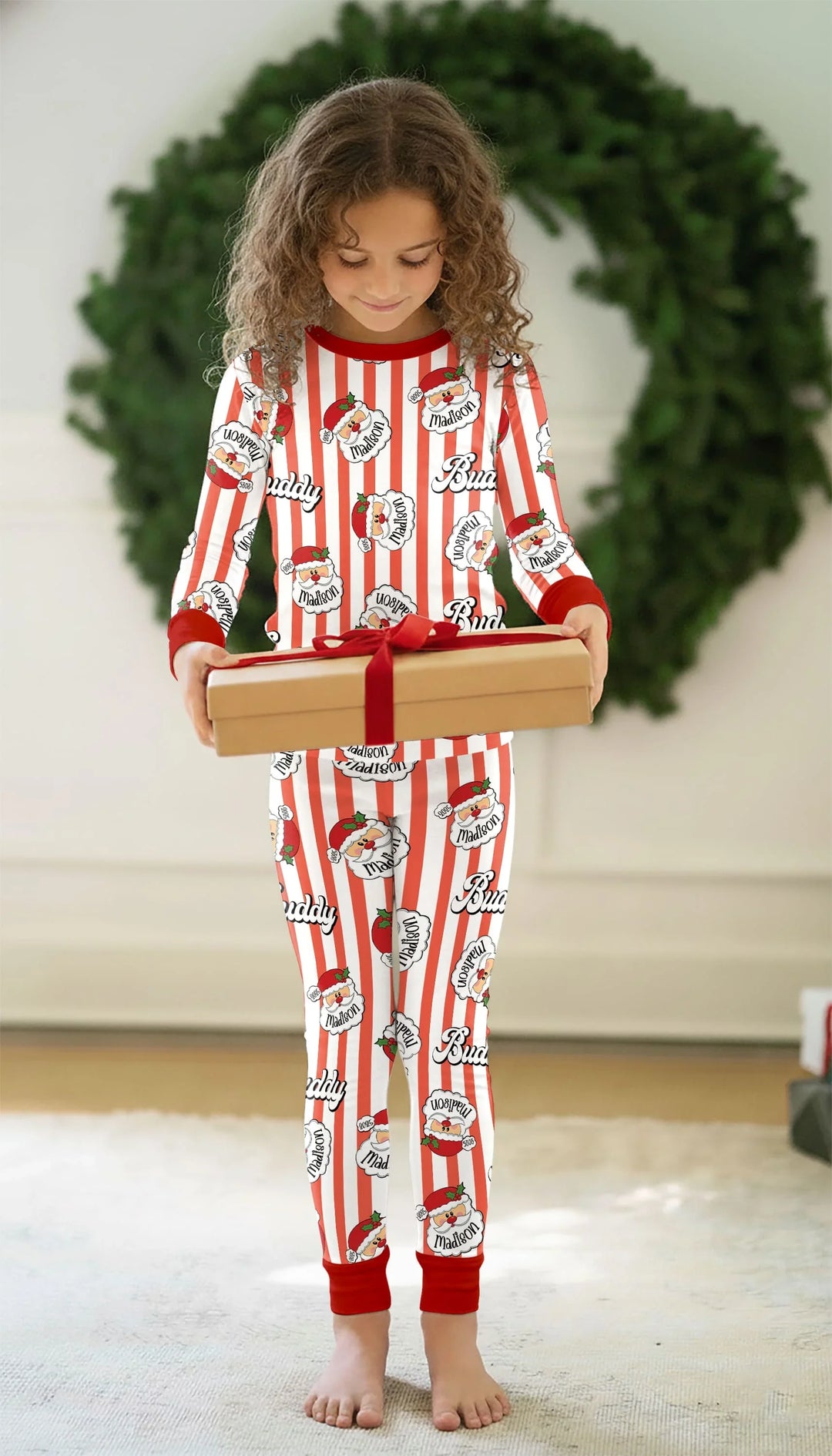 Christmas Santa Claus Custom Name Buddy Two Piece Long Sleeve Pajama Set