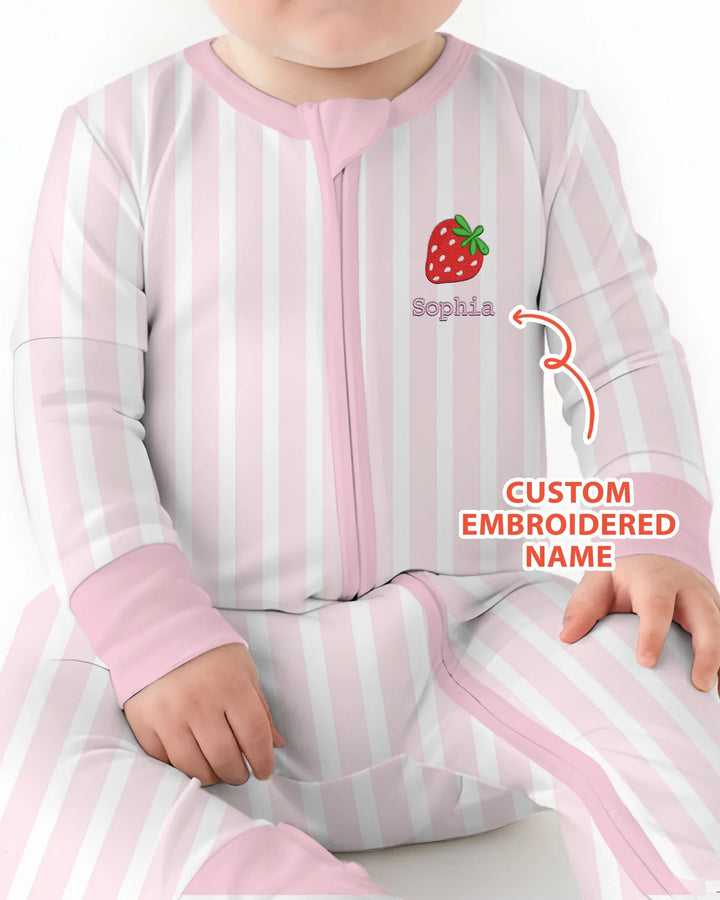Personalized Embroidered Pink Stripes Baby Bamboo Convertible Zippy