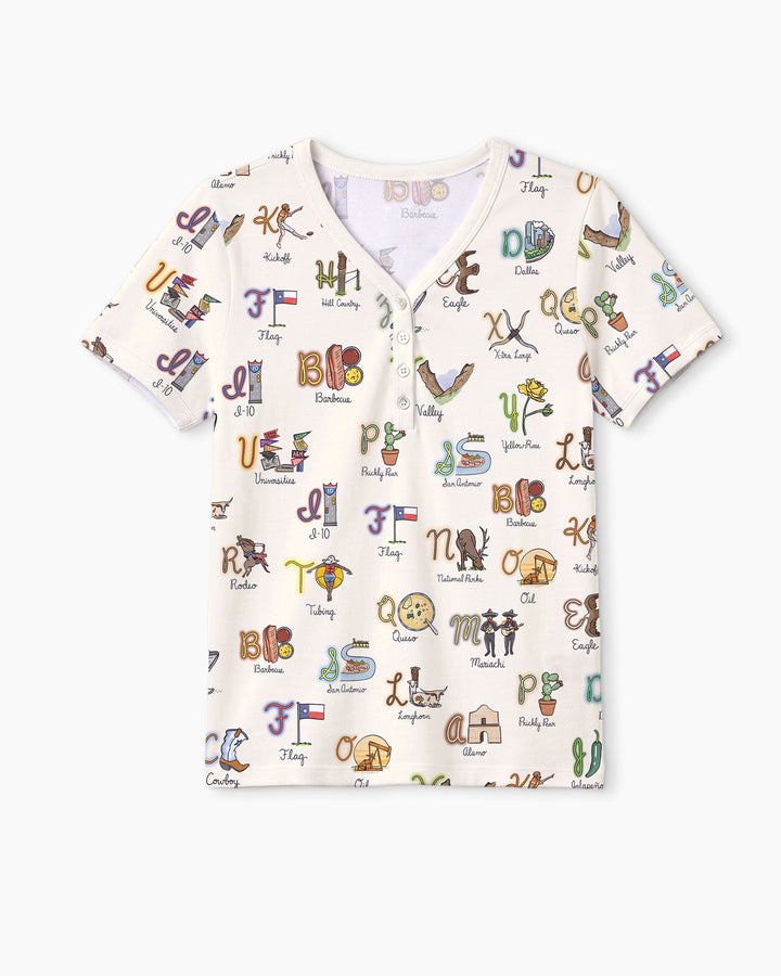 Texas Alphabet Bamboo Women Short Sleeve Short Pajama Set