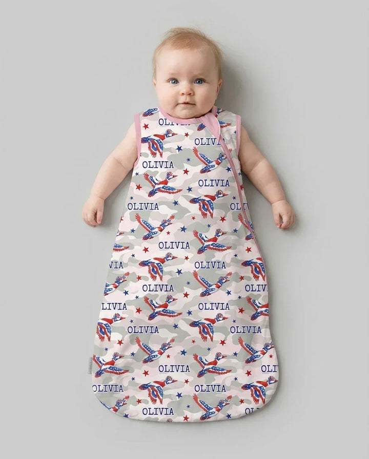 Custom Name America Mallard Duck Family Matching Bamboo Sleep Bag