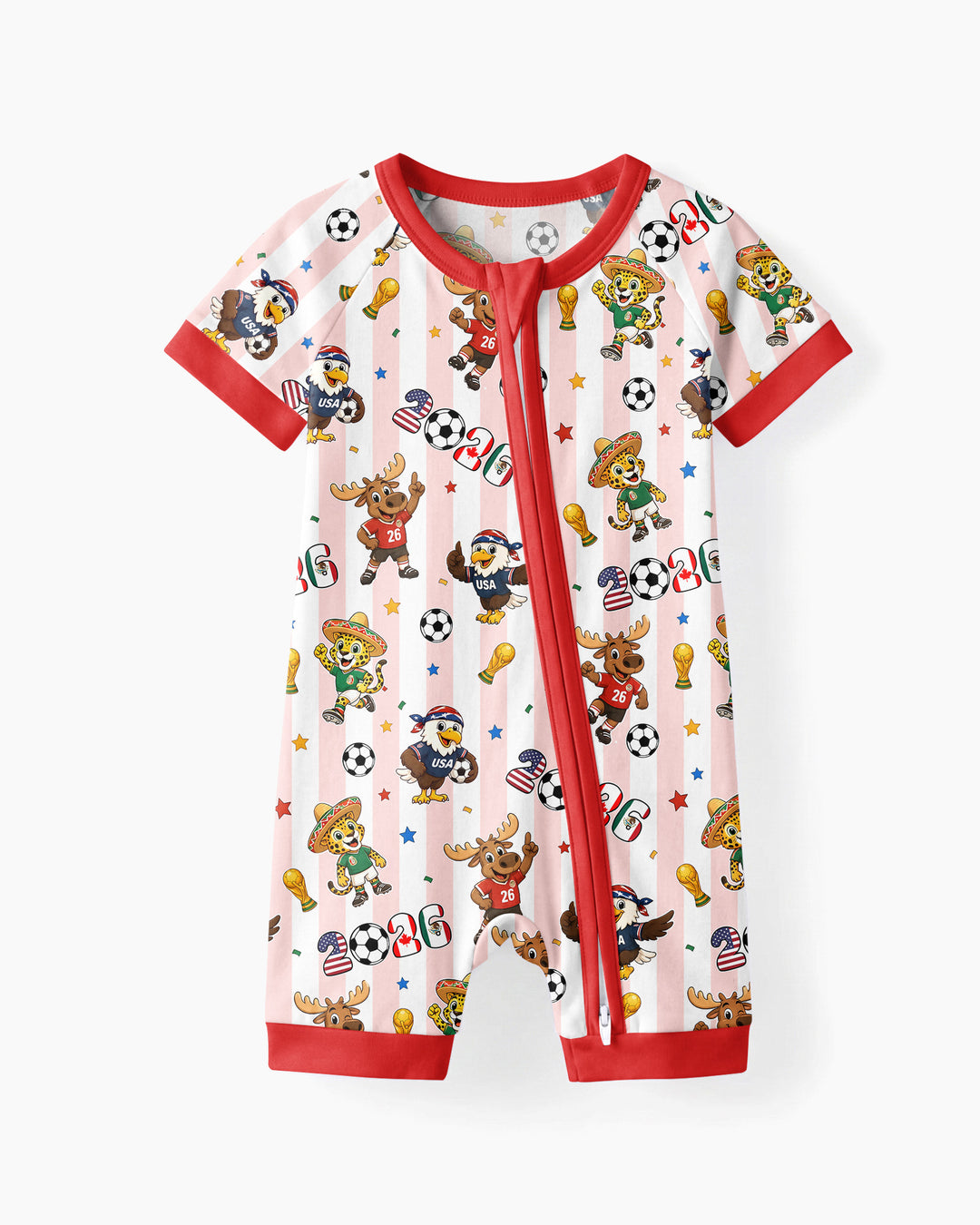 Striped Cute Mascots Soccer Cup 2026 Bamboo Shorty Zippy