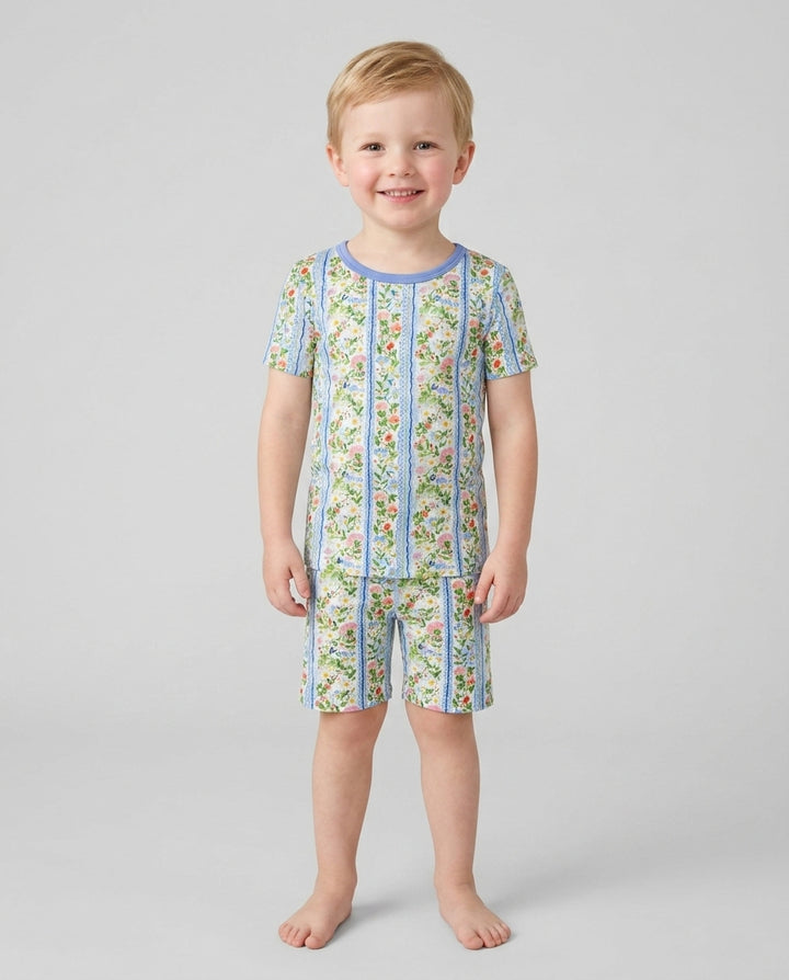 Paste Floral Girl Bamboo Two Piece Short Sleeve Shorts Pajama Set